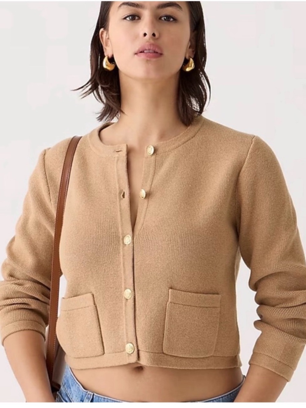 J. Crew Camel Cropped Lady Jacket with Gold Buttons